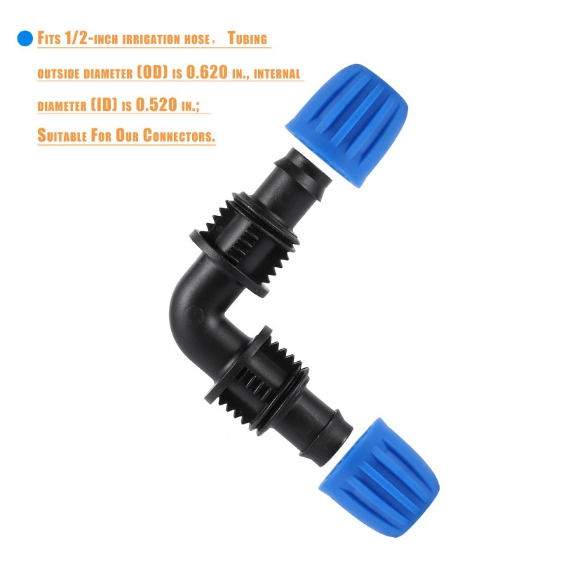 FULAIERGD 1/2 inch Blue Lock Barbed Elbow Connectors fit Drip Irrigation Fittings,16mm PE Tubing Connectors For 1/2"" Drip Irrigation Tubing (OD 0.620 in.ID is 0.520. in)(10 Pcs Blue) - Image 3
